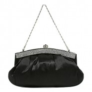 Evening Bag - Pleated Satin w/ Beads Accent - Black - BG-E70973BK